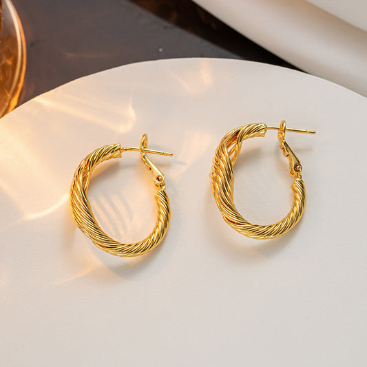 European and American titanium steel earrings twist C word, titanium steel, earrings women's trend personalized stainless steel ear jewelry wholesale