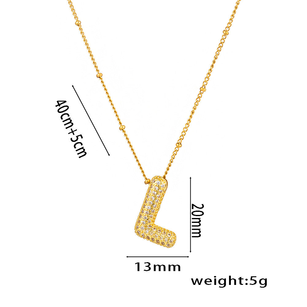 New European and American Micro-inlaid Zircon 26-letter Pendant Necklace Copper-plated 18K Gold Fashion Versatile Classic Jewelry