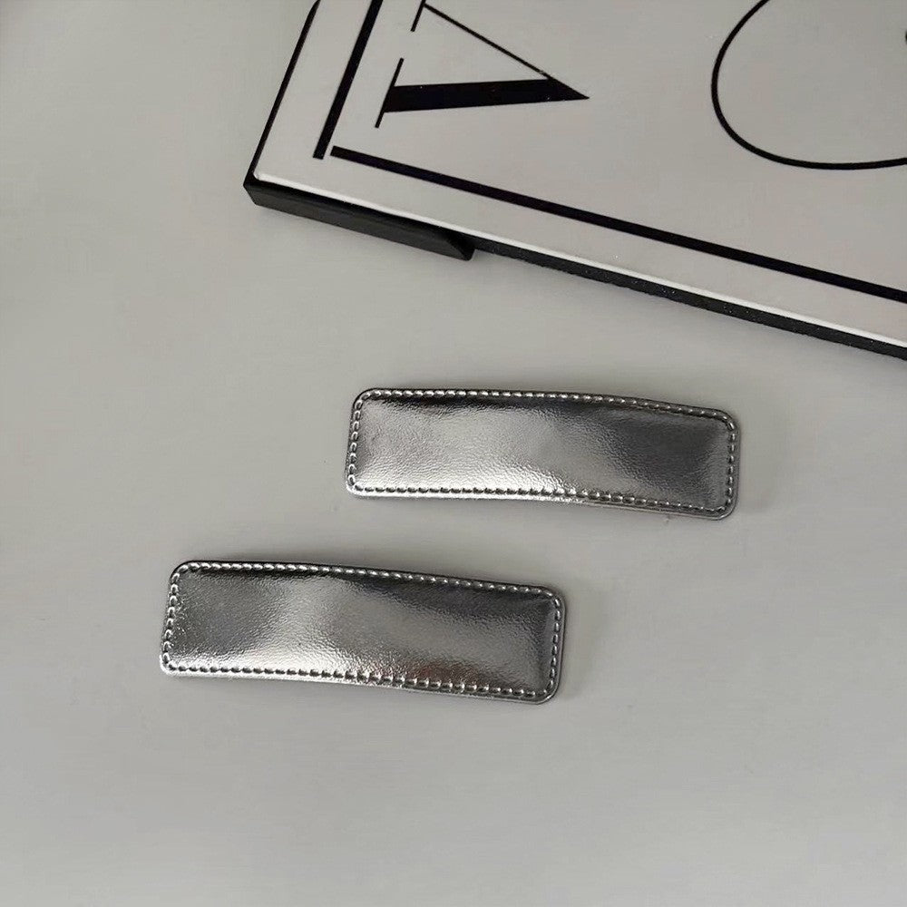 Punk Style Silver Leather Hairpin Female Metal Feeling Water Drop Bangs Clip Simple Imitation Leather BB Clip Hairpin Hairpin Hair Clip Hair Accessories