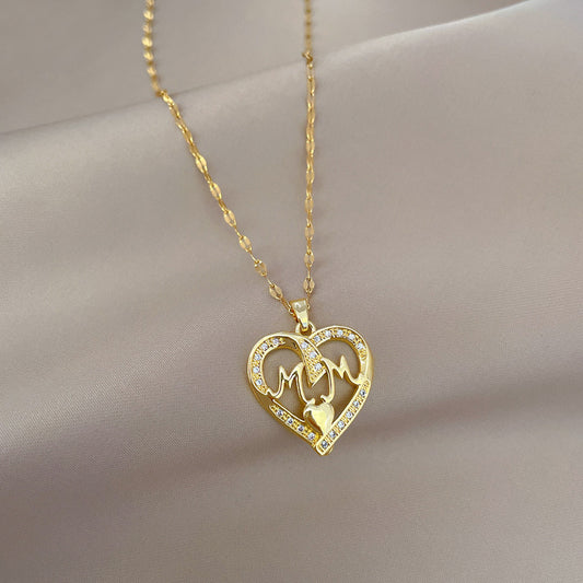 Titanium Steel Micro-inlaid MOM Streamer Love Necklace Men's and Women's Jewelry Fashion Personality Internet Celebrity Europe and The United States