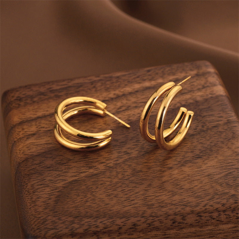 Fashion Titanium Steel Does Not Fade Short Ear Buckle Simple Geometric Rose Gold Earrings Stud Earrings