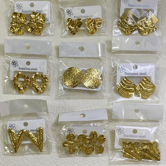 European and American Fashion Retro Stainless Steel Stud Earrings Five-leaf Hammer Pattern Large Earrings Women's Earrings