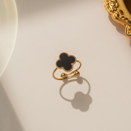 New Four-leaf Clover Titanium Steel Ring Women's Adjustable Ring Niche Small, Fresh and Compact Design Jewelry Wholesale