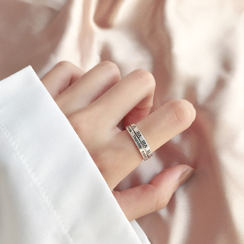 925 Sterling Silver Ring Retro Thai Silver Love English Letter Hollow Index Finger Ring Niche Design Cold Wind Light Luxury