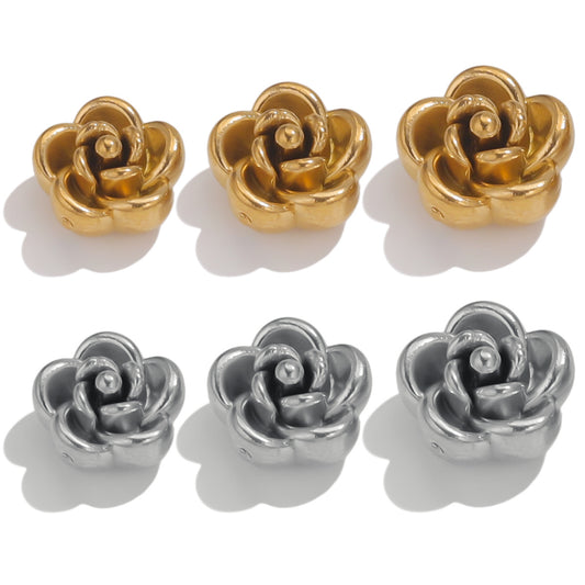Stainless Steel 3D Rose Beads Handmade Perforated Beaded Accessories Bracelets Jewelry DIY Necklace