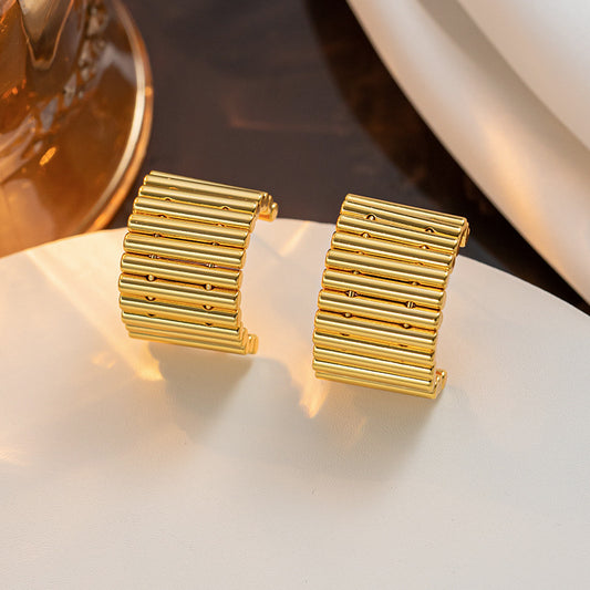 Titanium steel texture striped earrings, light luxury temperament personalized spiral twisted space lines Titanium steel earrings