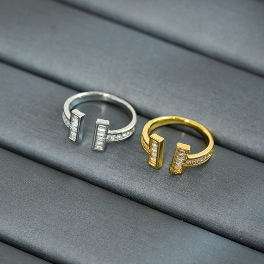 [Real Gold Plating] Zircon Ring Love Ring Opening Adjustable Ring Plated 18k Light Gold Heart Shape