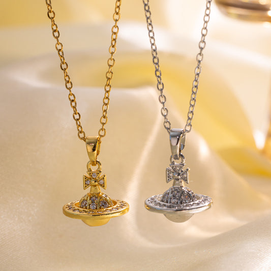 New Gold Diamond-encrusted Mini Planet Titanium Steel Necklace Does Not Fade Girls Versatile Light Luxury Niche Versatile Accessories