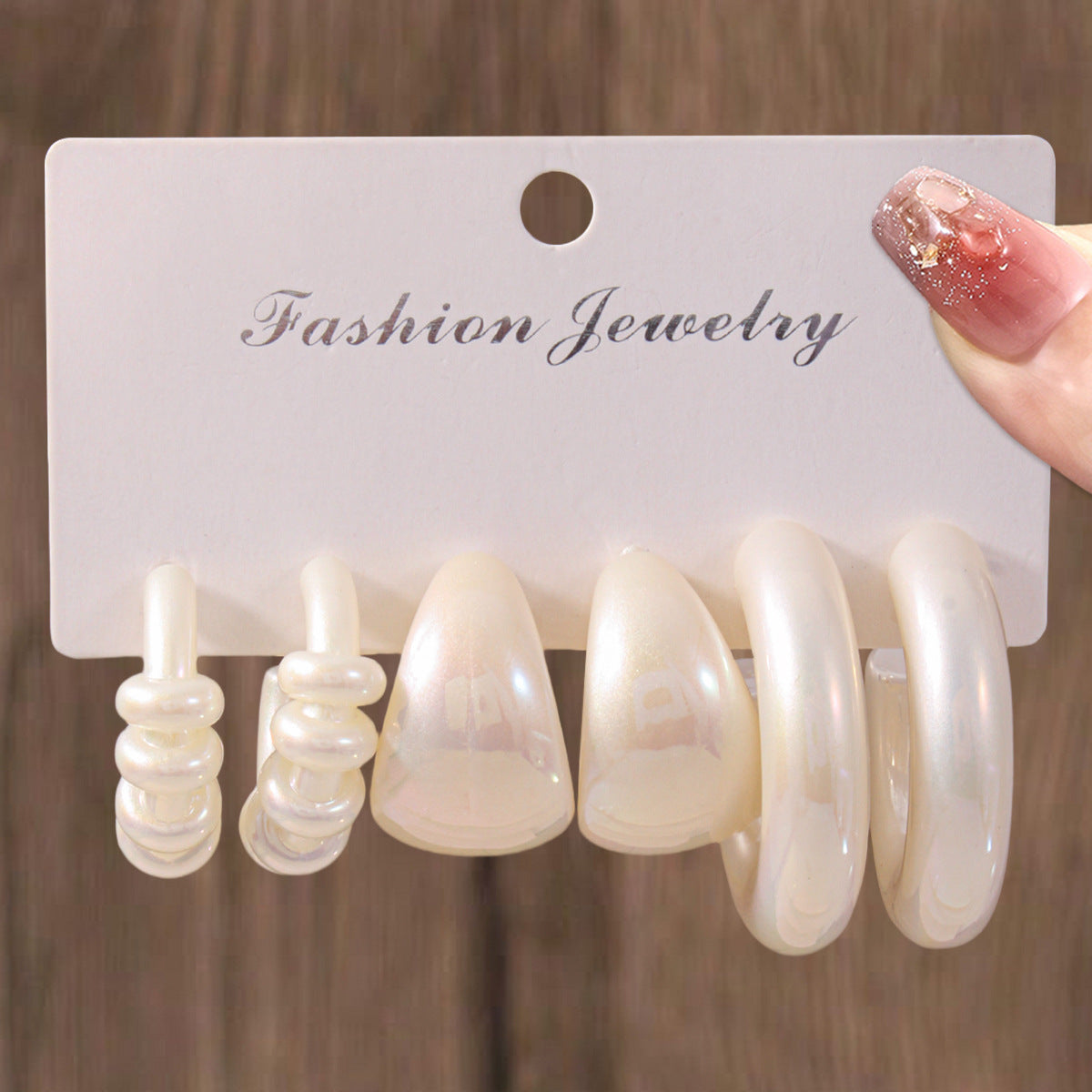 New Resin C-Type Water Drop Earrings White Earrings 3-piece Set