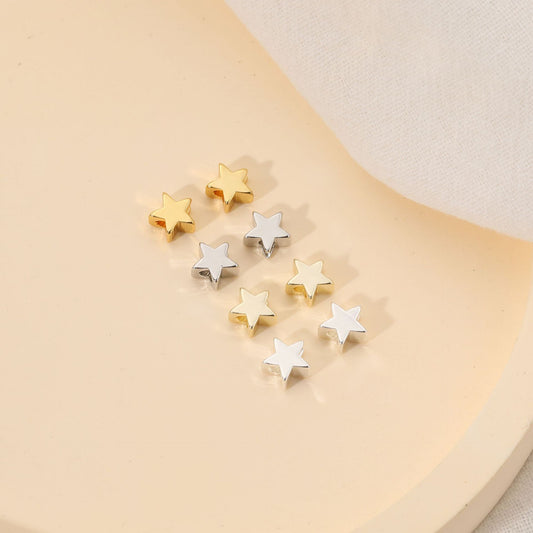 Copper-plated Real Gold 14K Gold-wrapped Pentagram Bead Spacer Small Star Through-hole Loose Bead DIY Handmade String Jewelry Earrings Material
