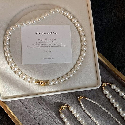 Aobai Magnetic Buckle Round Pearl Necklace Female Fashion Celebrity Neck Chain Temperament Design Advanced Sense Collarbone Chain