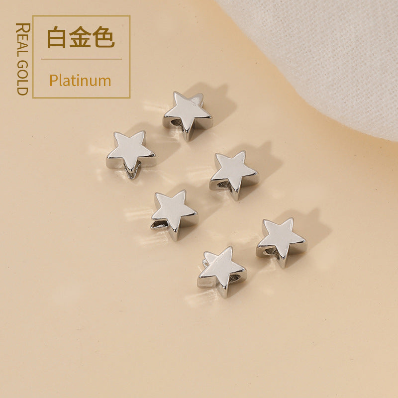 Copper-plated Real Gold 14K Gold-wrapped Pentagram Bead Spacer Small Star Through-hole Loose Bead DIY Handmade String Jewelry Earrings Material