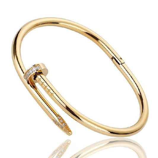 Titanium Steel Nail Bracelet Head and Tail Sticky Zircon 18K Gold Plated Bangles