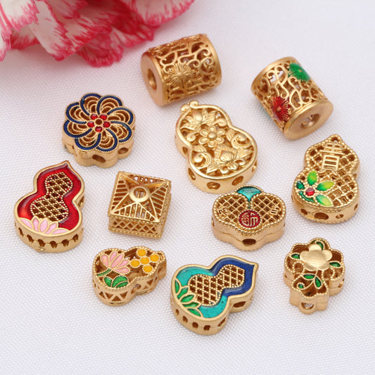Ancient Gold Cultural and Play Oil Dripping Hollow Loose Beads Bead Diy Bracelet Necklace Gourd Accessories Bracelet with Beads Color Retention