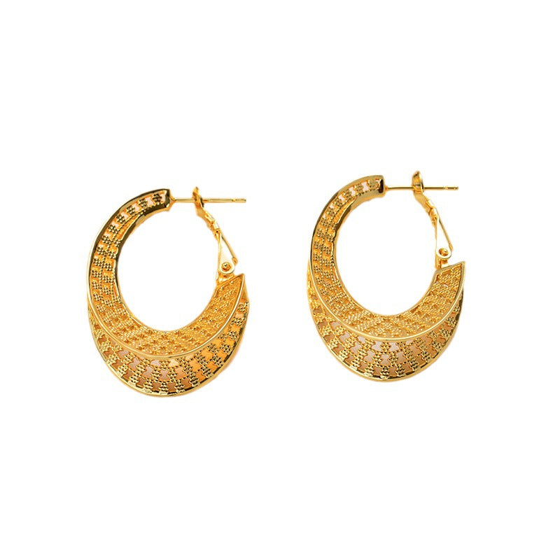 Korean simple round titanium steel hollow geometric earrings cold wind new trendy personality versatile creative earrings ear buckle