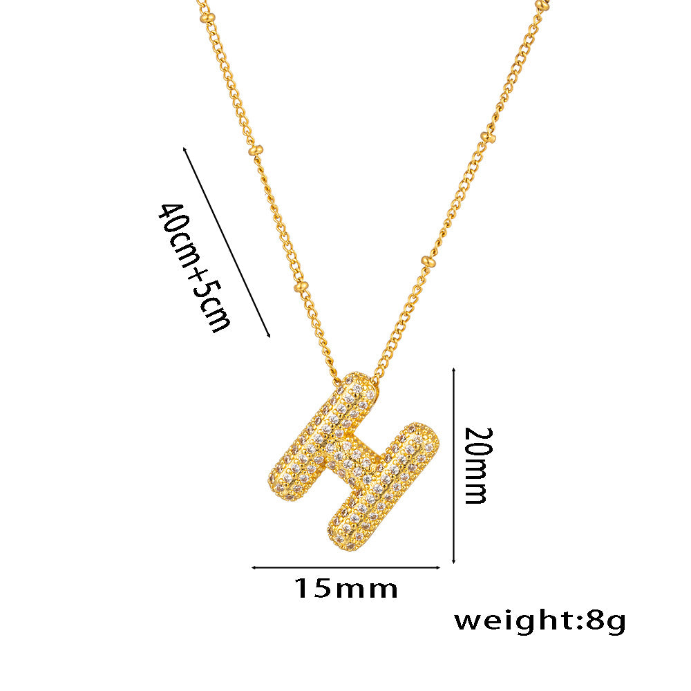 New European and American Micro-inlaid Zircon 26-letter Pendant Necklace Copper-plated 18K Gold Fashion Versatile Classic Jewelry