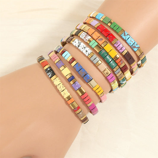 Stylish Retro Pull-up Beaded Bracelet, Simple Bohemian Hand-woven Elastic Bracelet for Women