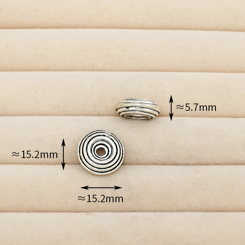 Thailand Chiang Mai Yinzang Silver Alloy Jewelry Striped Circle Spacer DIY Crystal Bracelet Jewelry Accessories Loose Beads