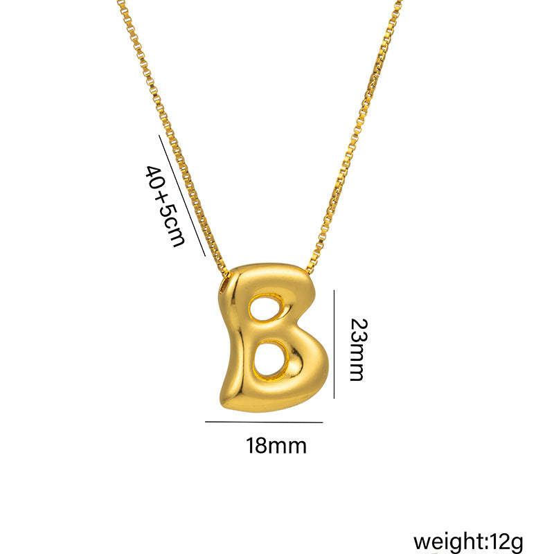 Titanium Steel 18k Real Gold Glossy Balloon Bubble Chubby Cute Q Version 26 English Letters Pendant Necklace