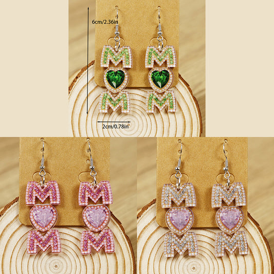 Mother's Day Letter Print MOM Heart-shaped Women's Acrylic Earrings, A Gift for Mom