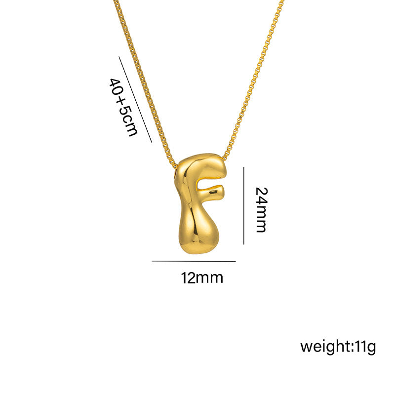 Titanium Steel 18k Real Gold Glossy Balloon Bubble Chubby Cute Q Version 26 English Letters Pendant Necklace