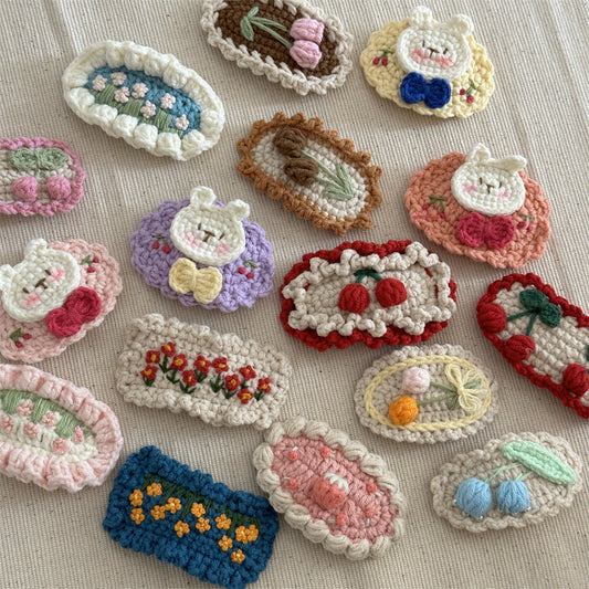 Crochet Handmade Wool Embroidery Fresh and Cute Sweet Colored Flower Hairpin Side Bangs BB Clip Hair Accessories