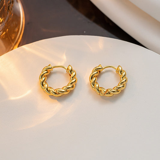 European and American fashion twist ring ear buckle female retro gold-plated simple high-sense ear buckle versatile titanium steel earrings ear buckle