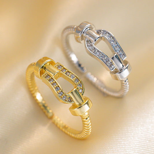 Seiko High-end Classic Horseshoe Buckle Ring, Japanese and Korean Fashion Temperament Ins Brushed Ring, Adjustable Jewelry for Women
