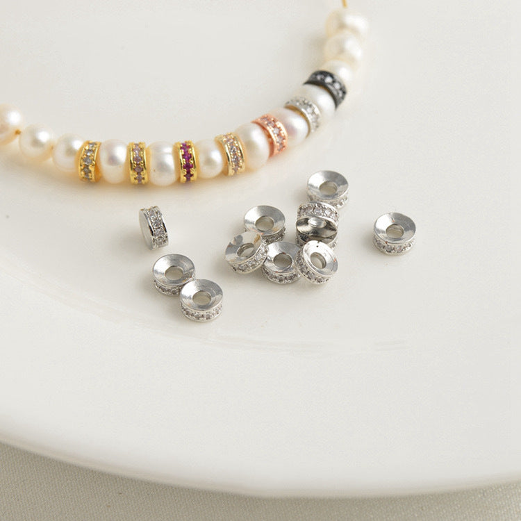 Color Retention 18k Gold Beaded Spacer Micro-inlaid Zircon Copper Color Zirconium Round Drill Ring Bead Spacer Handmade DIY Bracelet Material