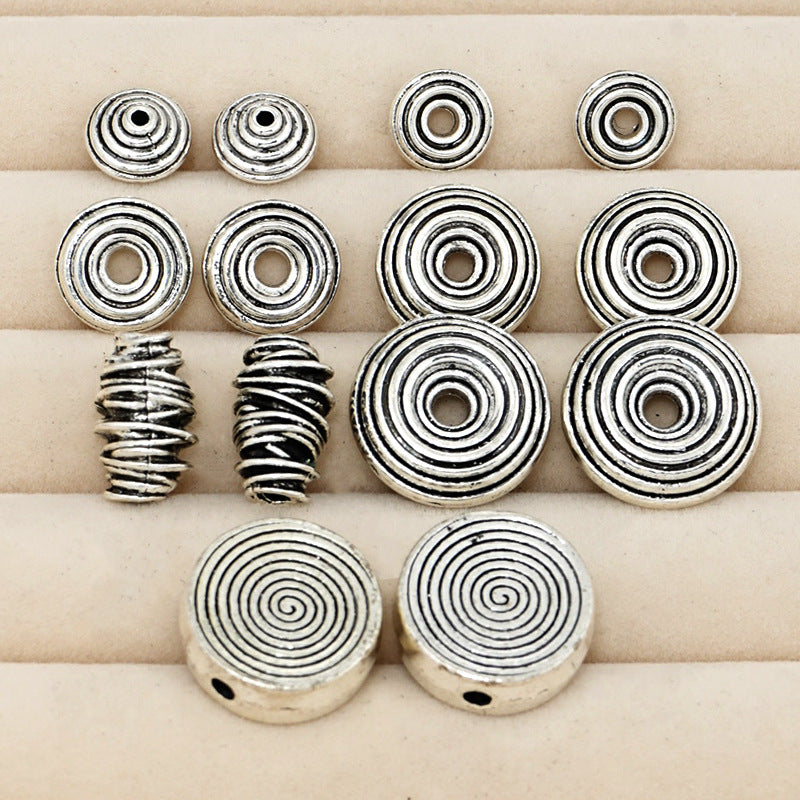 Thailand Chiang Mai Yinzang Silver Alloy Jewelry Striped Circle Spacer DIY Crystal Bracelet Jewelry Accessories Loose Beads