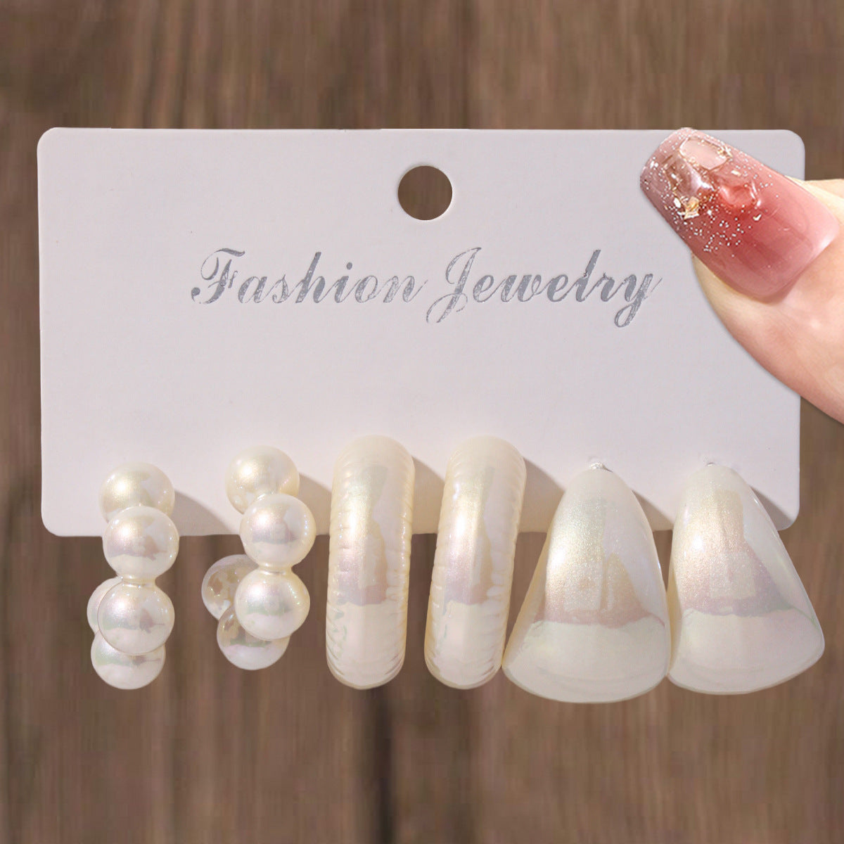 New Resin C-Type Water Drop Earrings White Earrings 3-piece Set