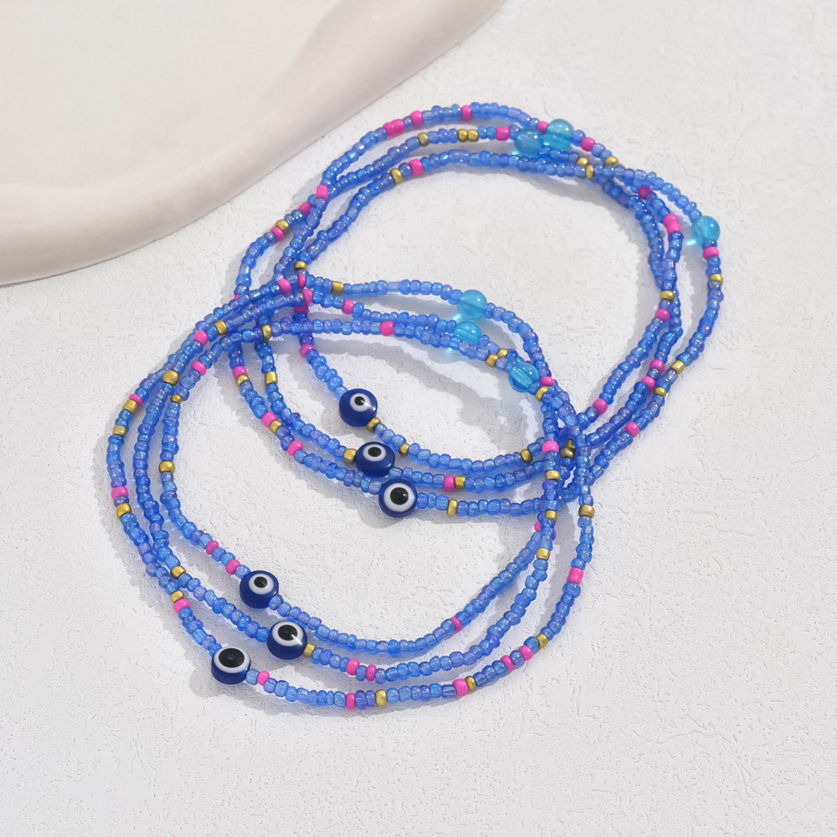 European and American Jewelry Summer Blue Eyes Rice Beads Anklet Creative Bracelet Multi-purpose Beach Trend Two-piece Set