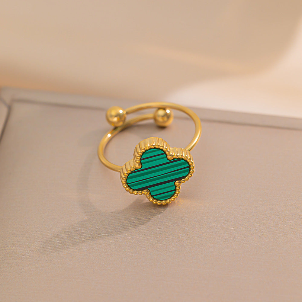 New Four-leaf Clover Titanium Steel Ring Women's Adjustable Ring Niche Small, Fresh and Compact Design Jewelry Wholesale