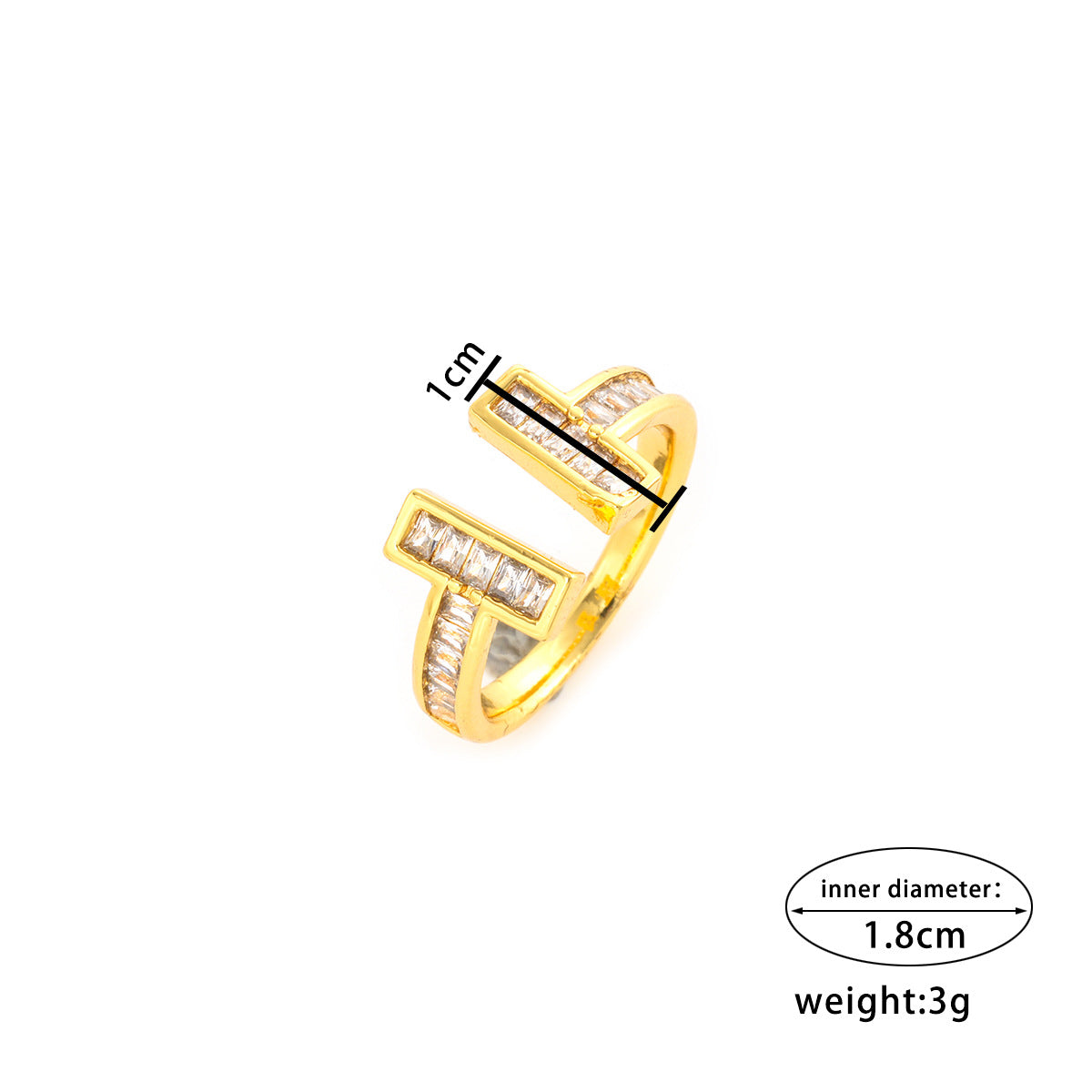 [Real Gold Plating] Zircon Ring Love Ring Opening Adjustable Ring Plated 18k Light Gold Heart Shape