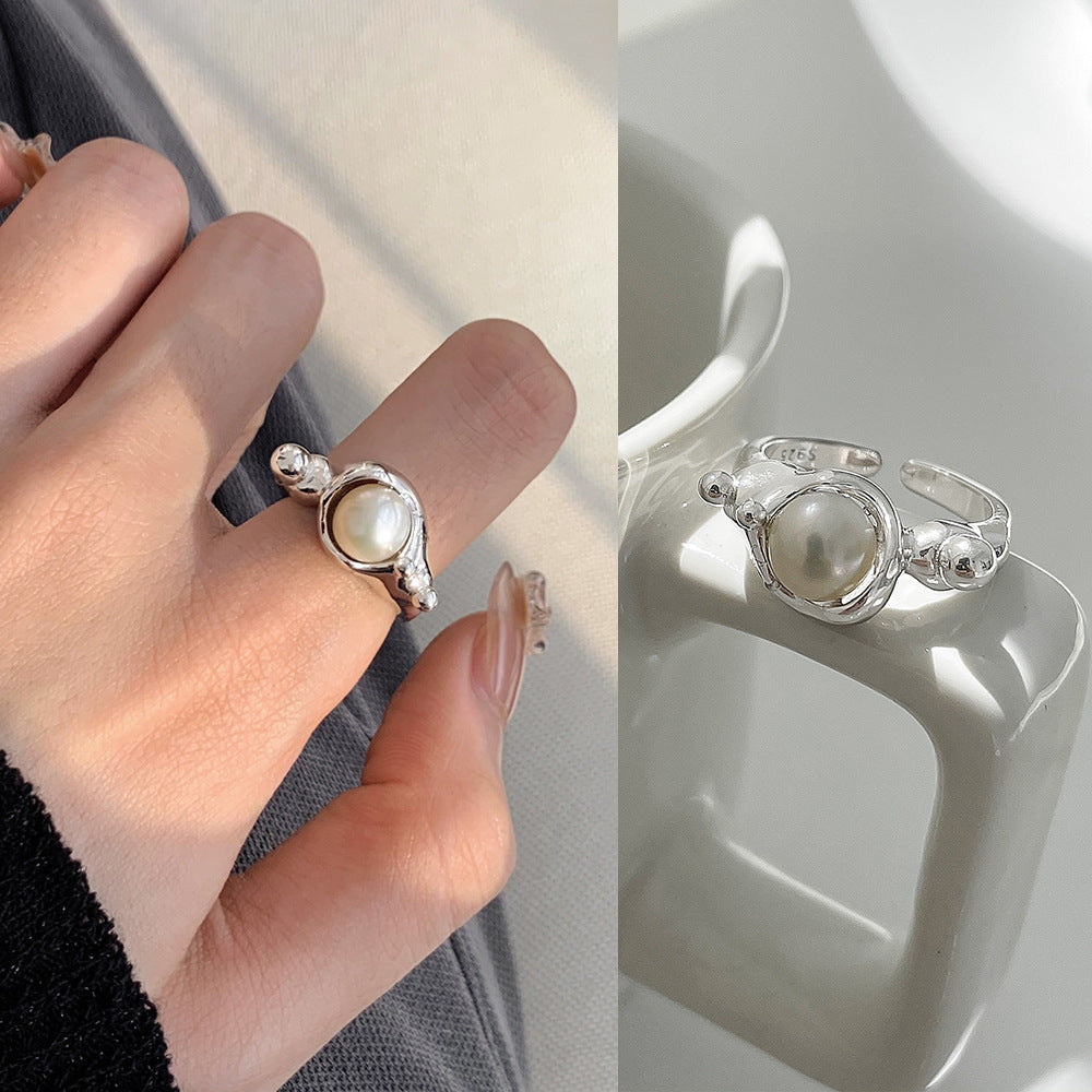 Pearl Ring Women's Irregular Niche High Sense Retro Index Finger Ring Fashion Light Luxury Versatile Ring