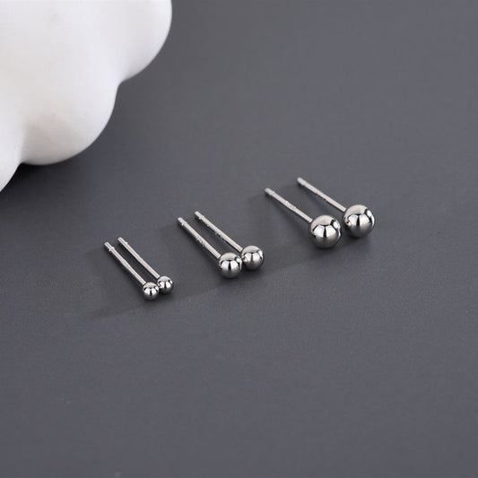 Glossy Round Bead Stud Earrings S925 Whole Body Sterling Silver Ear Stick Doudou Round Ball Earrings