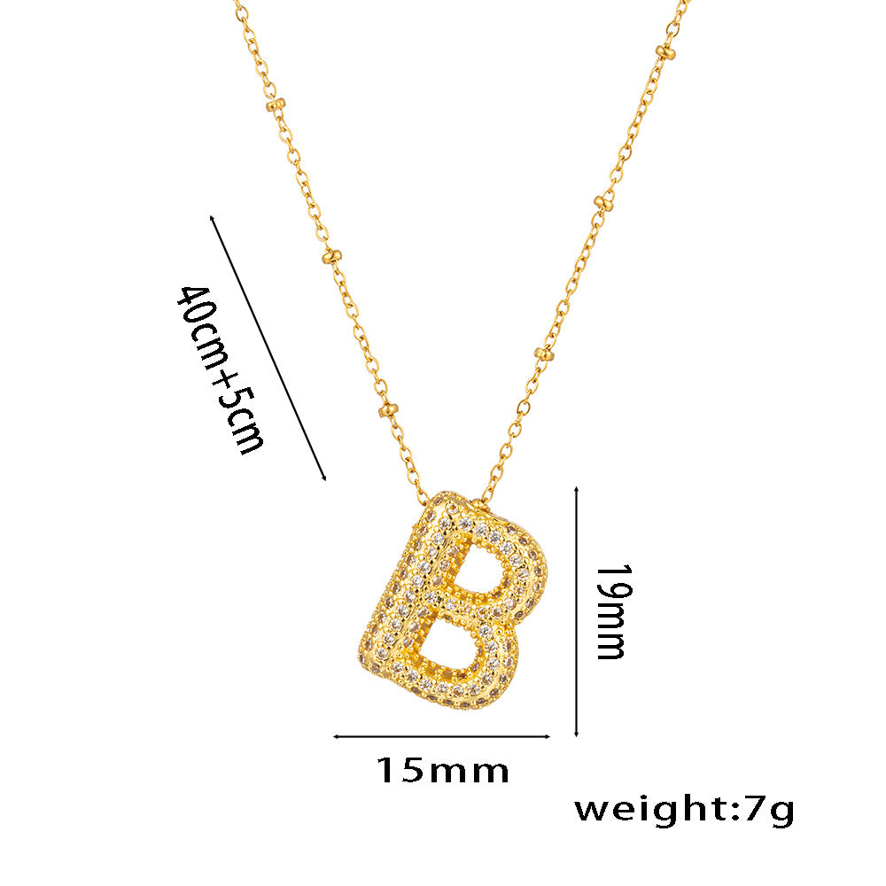 New European and American Micro-inlaid Zircon 26-letter Pendant Necklace Copper-plated 18K Gold Fashion Versatile Classic Jewelry