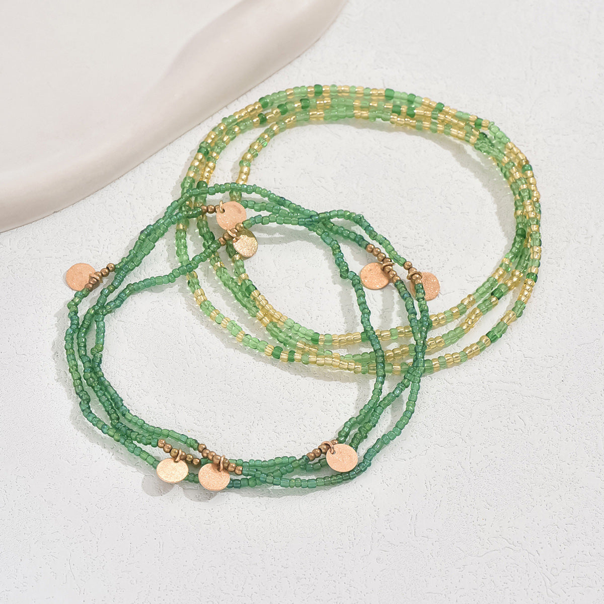 European and American Jewelry Summer Gold Disc Rice Bead Anklet Creative Bracelet Multi-purpose Beach Trend Two-piece Set