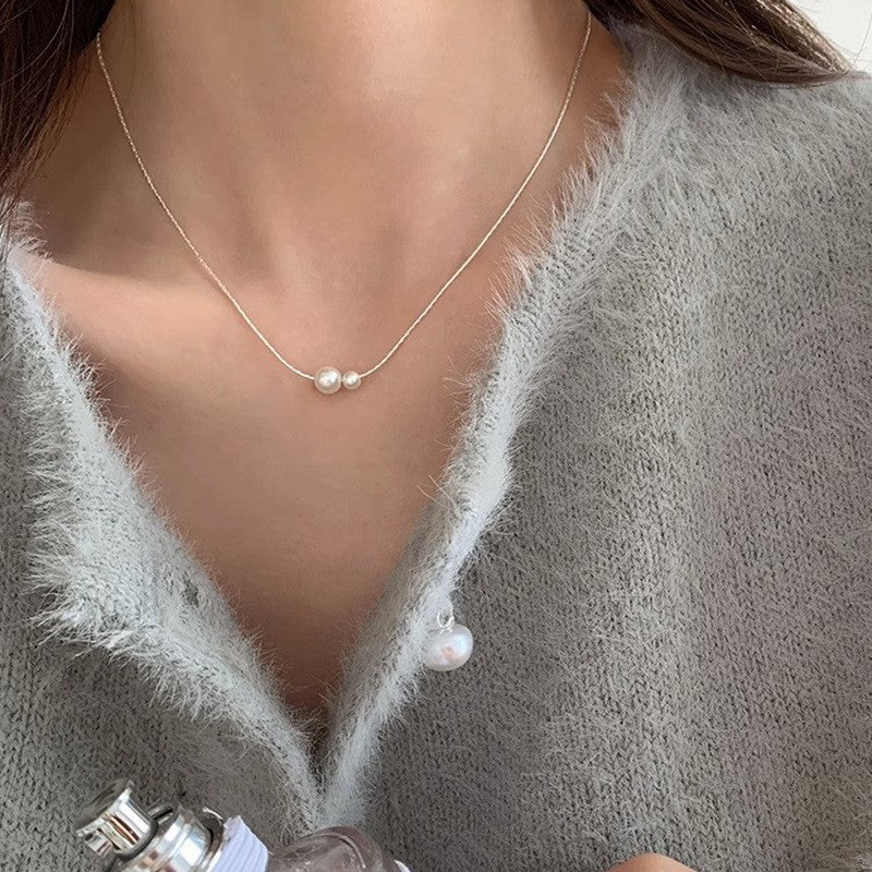 925 Silver Luck Pearl Necklace Female Butterfly Cold Light Luxury Flash Diamond Ins Wind Niche Collarbone Chain