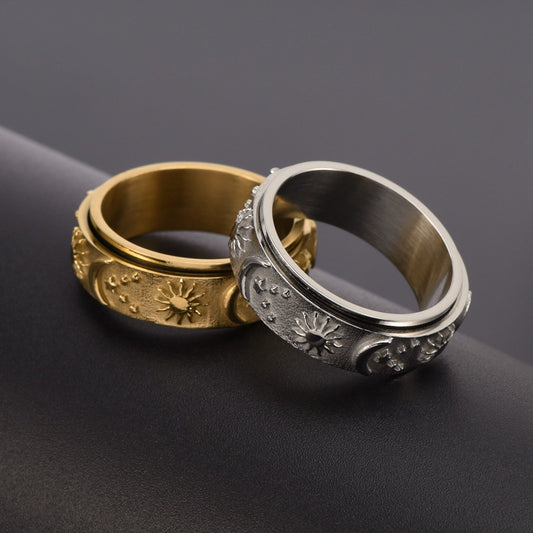Titanium Steel Casting Rotating Stars Moon Sun Ring Ins Wind Men's Domineering Jewelry