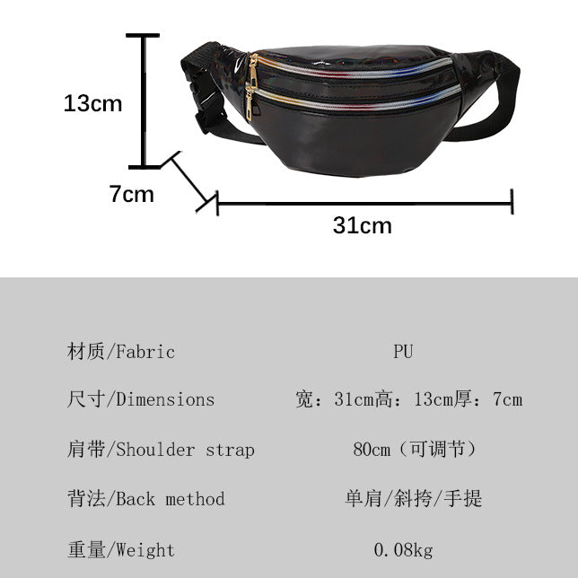 New Summer Men and Women Laser Fanny Pack Outdoor Glossy Sports Breast Bag Multi-functional Messenger Bag
