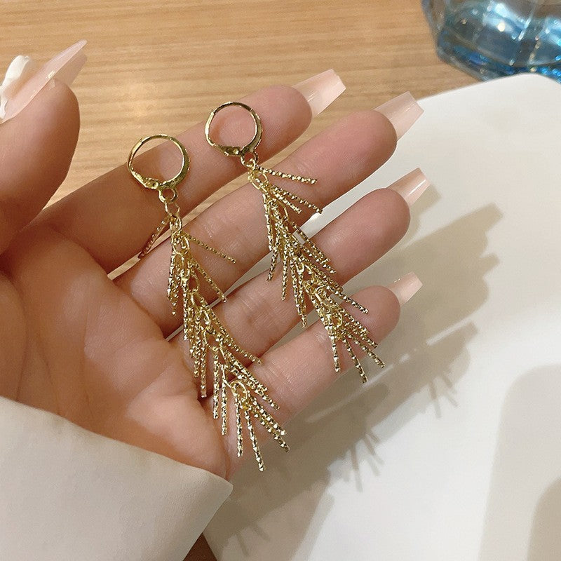 Silver Fringed Earrings Women's Light Luxury Niche Design Sense Ear Buckle Trendy Temperament Versatile and Thin Earrings