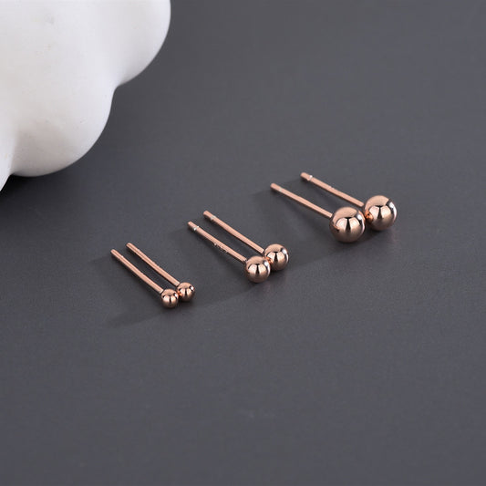 Glossy Round Bead Stud Earrings S925 Whole Body Sterling Silver Ear Stick Doudou Round Ball Earrings
