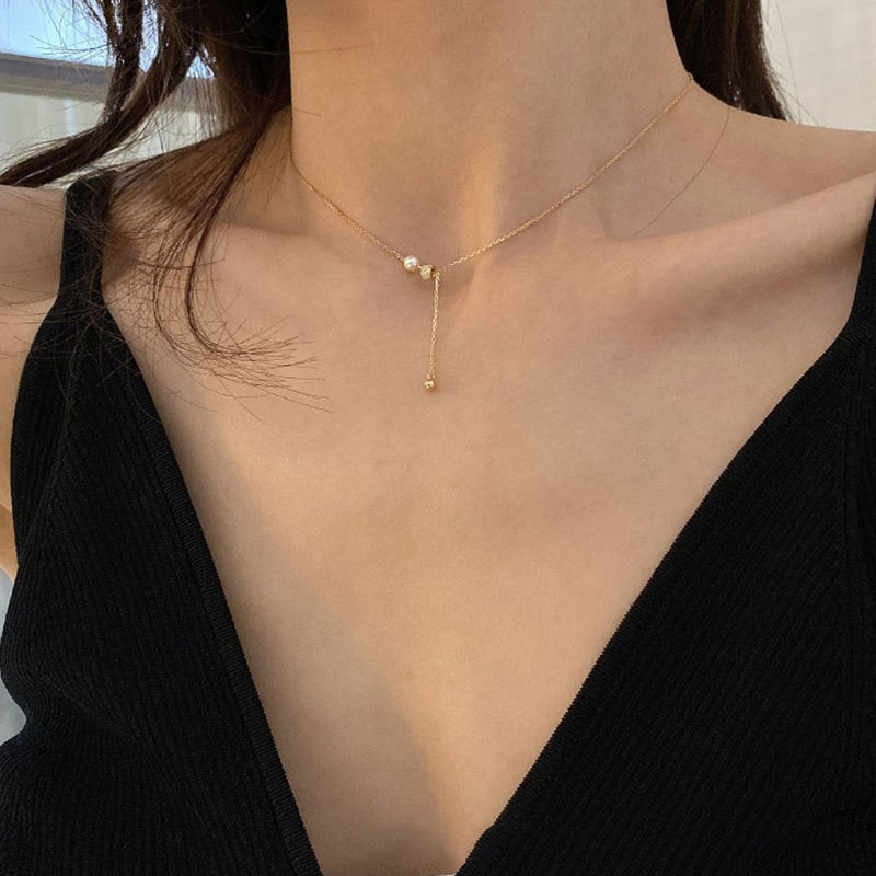 925 Silver Luck Pearl Necklace Female Butterfly Cold Light Luxury Flash Diamond Ins Wind Niche Collarbone Chain