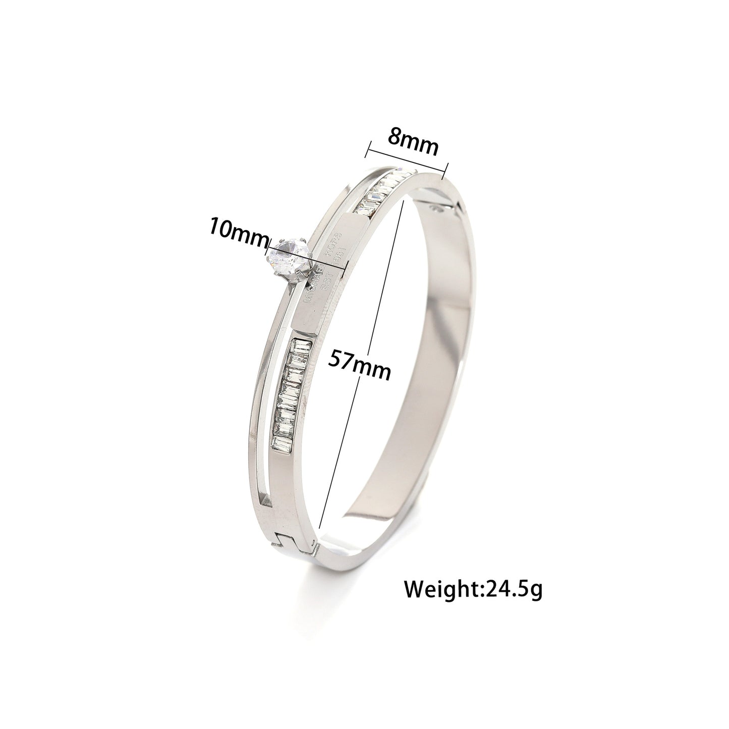 South Korea's New Super Flash Double-row Diamond Zircon Single Diamond Rose Gold Bracelet Hipster Personality Titanium Steel Bracelet Women's Jewelry