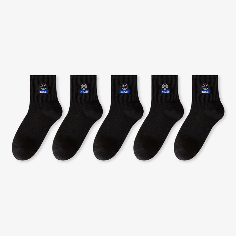 Smiley Sports Socks Sweat-absorbing Japanese Student Socks Spring, Autumn and Winter Medium Tube Socks Women's Wholesale
