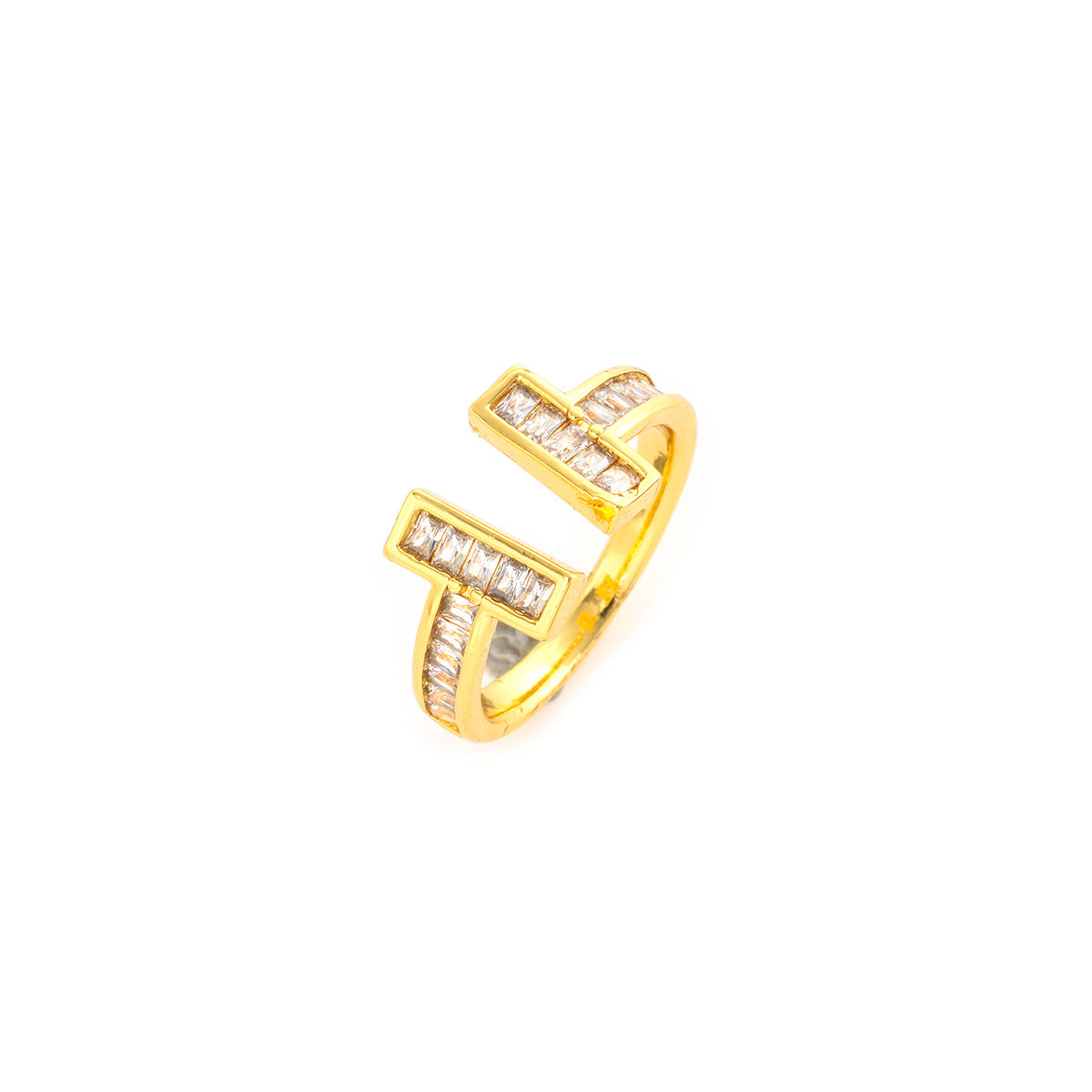 [Real Gold Plating] Zircon Ring Love Ring Opening Adjustable Ring Plated 18k Light Gold Heart Shape