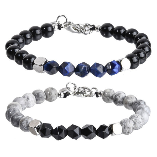 Stainless Steel Chain Copper Beads European and American Men's Bracelet Agate Crystal Tiger's Eye Beaded Jewelry Factory