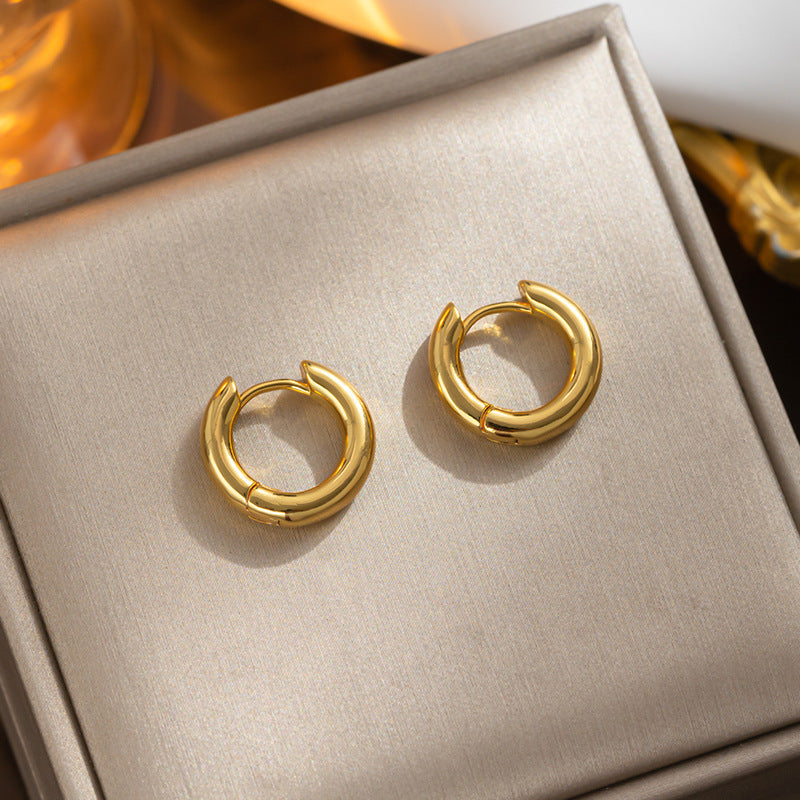 Internet celebrity INS simple geometry, titanium steel earrings, niche design sense popular versatile round titanium steel, earrings lady