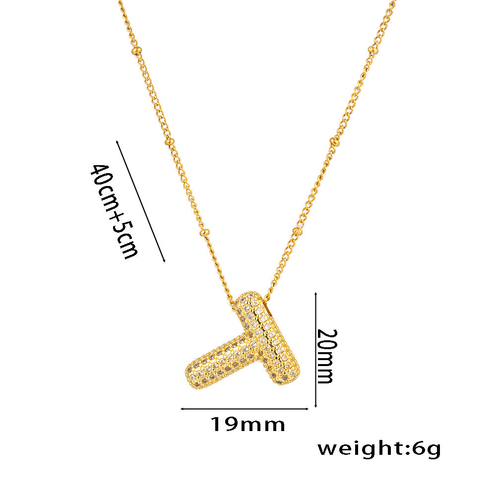New European and American Micro-inlaid Zircon 26-letter Pendant Necklace Copper-plated 18K Gold Fashion Versatile Classic Jewelry